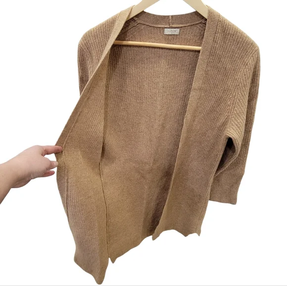 J.Crew Ribbed Knit Open Front Cardigan Sweater Tan Lambswool Neutral Women's S/M - Picture 9 of 15